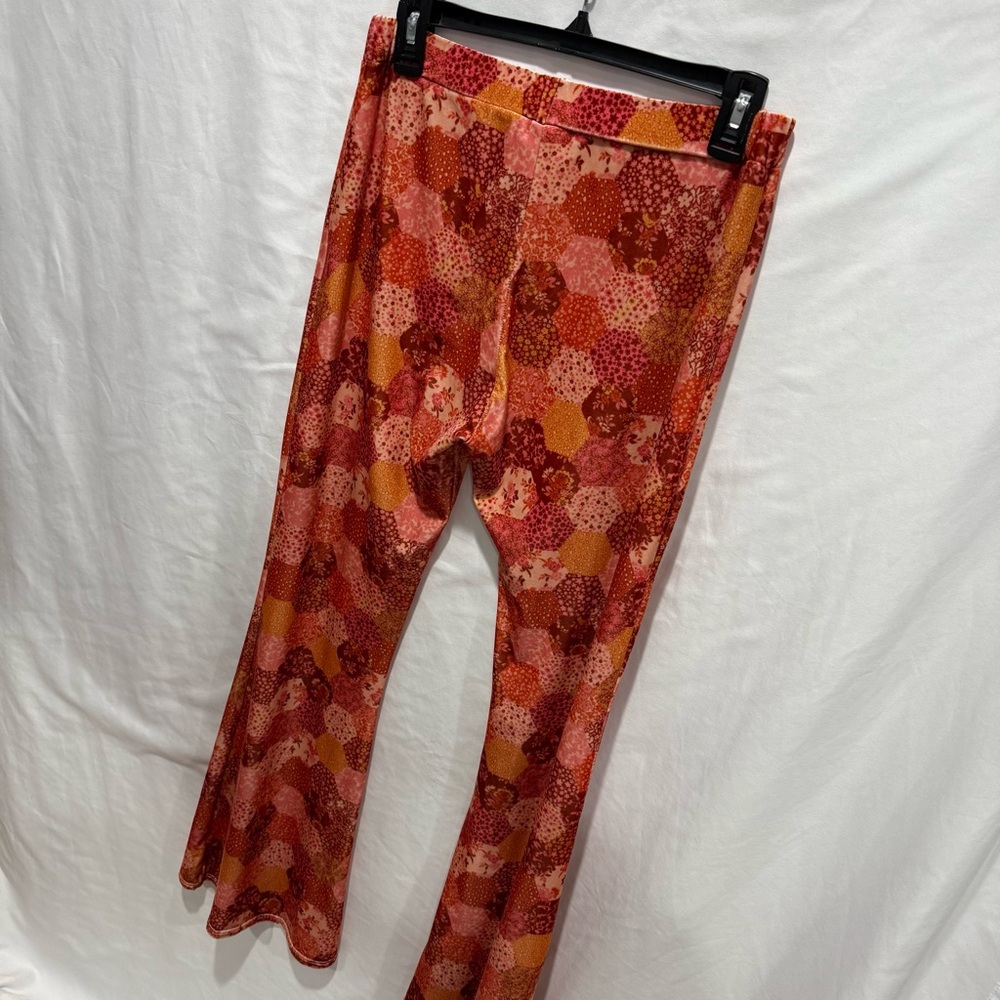 Flare Street Velvet Flare Pant XL Geometric Floral Retro 70 Boho Festival Hippie - Picture 9 of 16